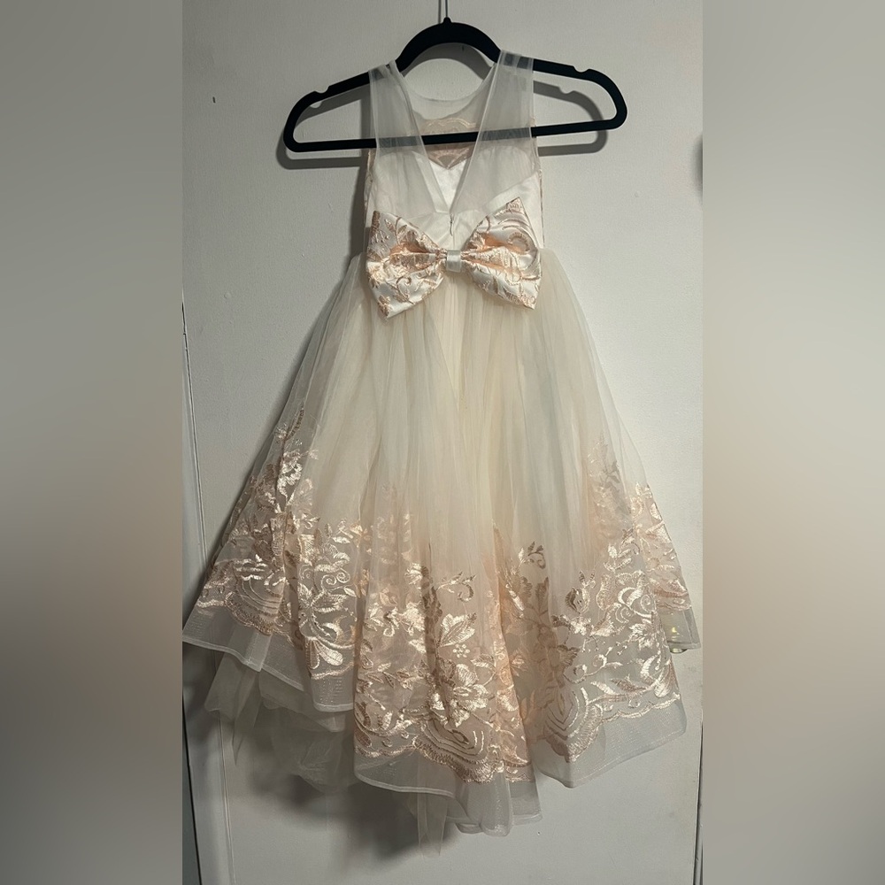 Elegant Cream and Peach Gold Floral Gown - Picture 8 of 12